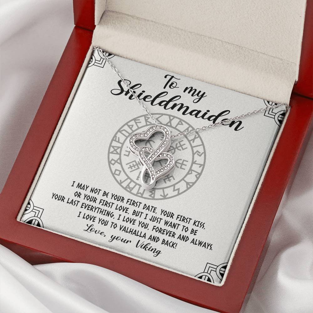 To My Shieldmaiden Necklace - Love Your Viking  - Shieldmaiden Jewelry Shieldmaiden Necklace Pendant Nordic Necklace N Double Hearts Necklace
