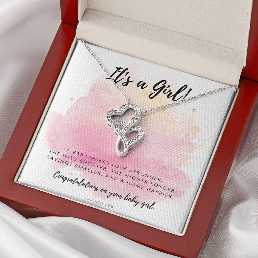 It's A Girl Necklace Gift For Mom  Baby Girl Congratulations  Baby Girl Shower Gift For Mom  New Mom Necklace  New Mom 1 Double Hearts Necklace