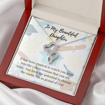 To My Beautiful Daughter Necklace - Graduation Necklace For Daughter - Graduation Gift Necklace - Graduation Gift For  Double Hearts Necklace