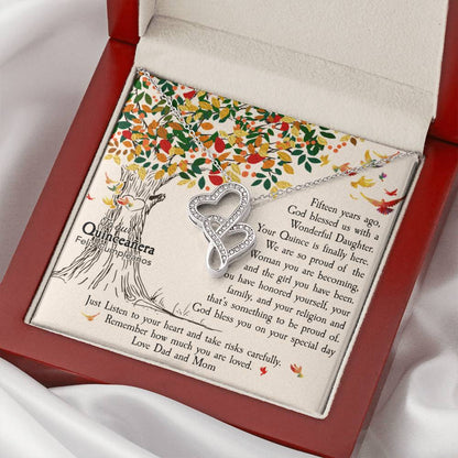 Quinceañera Feliz Cumpleaños Happy Birthday  Double Hearts Necklace