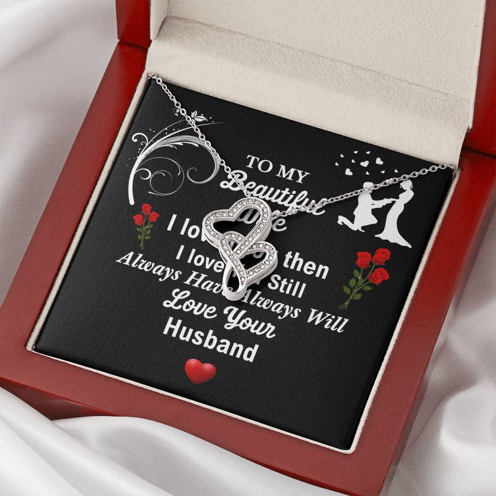 Heart Necklace - Husband To Wife Gift - Wife Necklace Gift - Anniversary Gift For Wife - Wife Necklace - Sentimental G Double Hearts Necklace