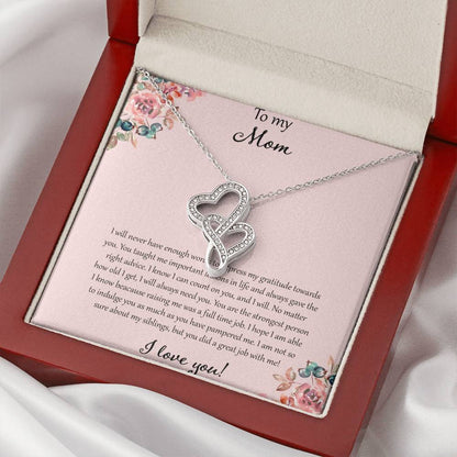 To My Mom I Will Never Have Enough Words - Pink Double Hearts Necklace