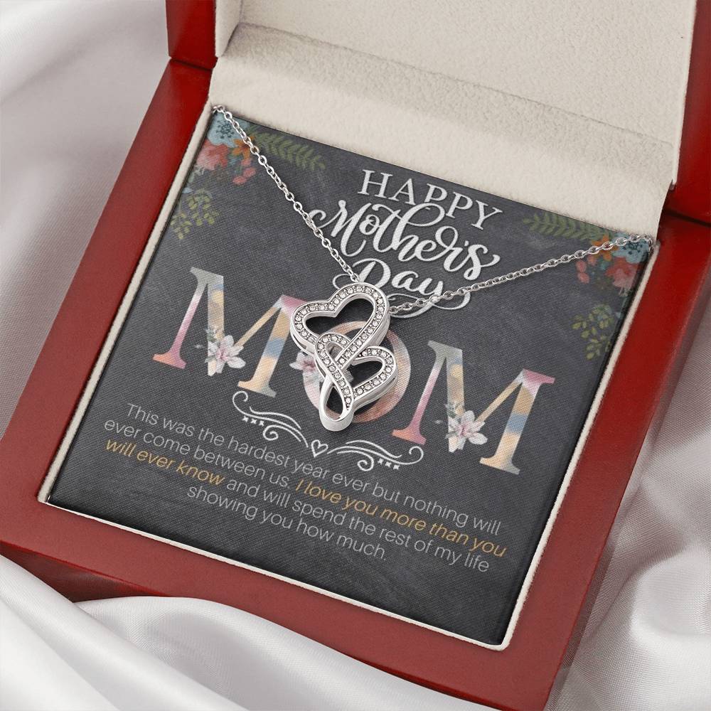 Happy Mother's Day! -14K White Gold Finish   Double Hearts Necklace