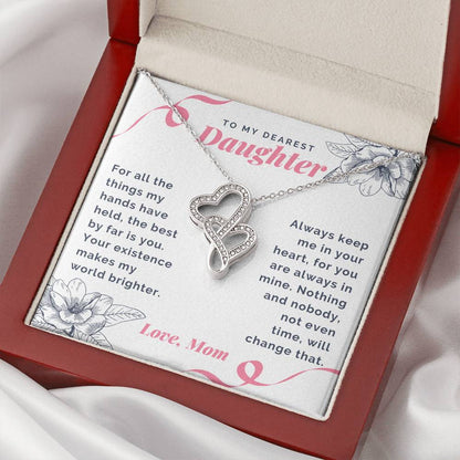 Daughter Makes My World Brighter Double Hearts Necklace
