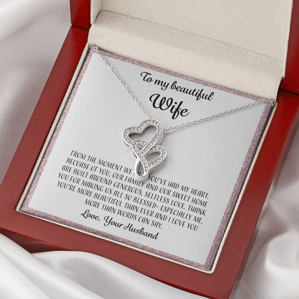 To My Beautiful Wife From The Moment We Met - Pink Double Hearts Necklace
