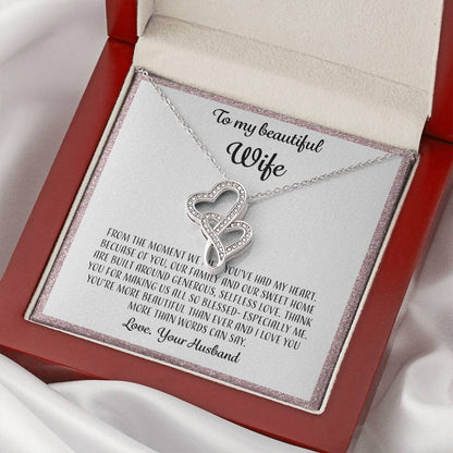 To My Beautiful Wife From The Moment We Met - Pink Double Hearts Necklace
