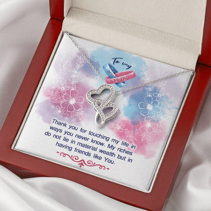 To My Best Friend 14K White Gold  Double Hearts Necklace