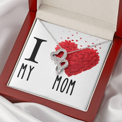I Love My Mom Double Hearts Cz Necklace Valentines Day Birthday Heartfelt Keepsake Gift Double Hearts Necklace