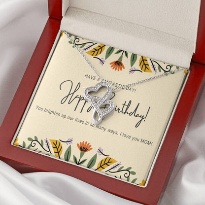 Mom Birthday Gift Mom Birthday Jewelry Mom Necklace Or Bracelet Happy Birthday Mom Message Card Quote Rose Silver Double Hearts Necklace