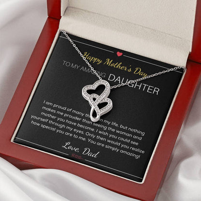 Happy Mother's Day Gift For Daughter From Dad - Mother's Day Necklace For Daughter - Daughter's Birthday - Daughter's  Double Hearts Necklace