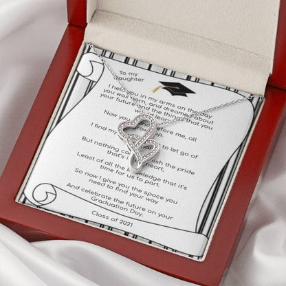 Daughter Graduation  Proud Parent Double Hearts Necklace