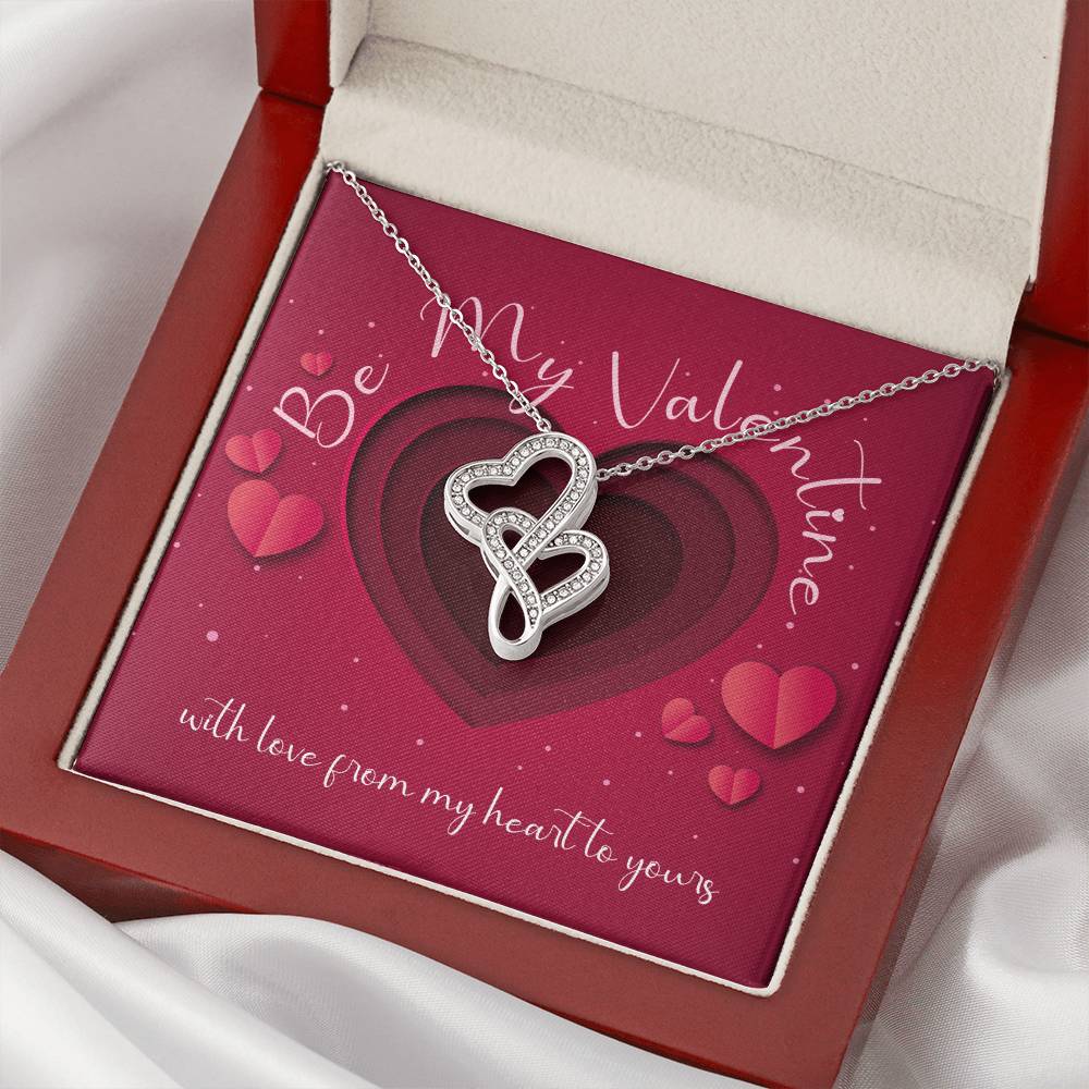 Be My Valentine Double Heart Necklace Sparkling Crystals On 14K White Gold Thoughtfully Presented With Gift Box. Double Hearts Necklace