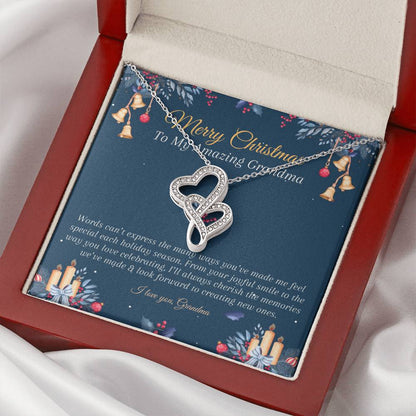 Merry Christmas Gift Grandma Double Hearts Necklace