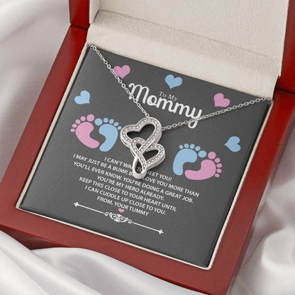 To My Mommy From Your Tummy Gift For Pregnant Wife  Double Hearts Necklace
