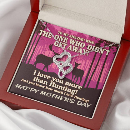 To My Amazing Wife The One Who Didn't Get Away! Pink Sunset Hunting Necklace - Anniversary Gift Gifts For Her Valentin Double Hearts Necklace