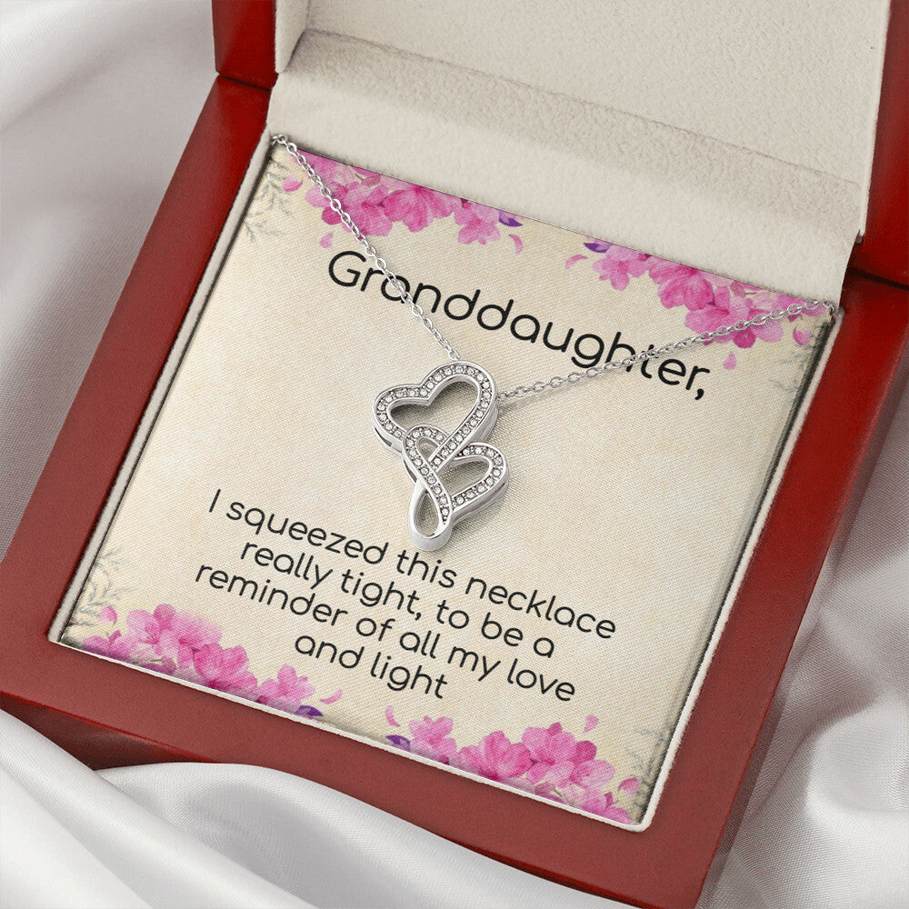 Granddaughter Love And Light  Sparkling Stunning Gift Double Hearts Necklace