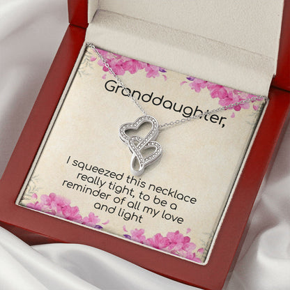 Granddaughter Love And Light  Sparkling Stunning Gift Double Hearts Necklace