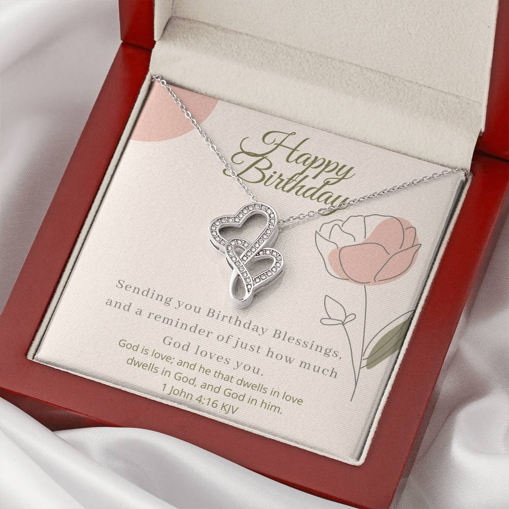 Happy Birthday Friend  Jesus Love You. Double Hearts Necklace