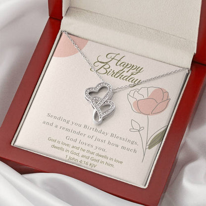 Happy Birthday Friend  Jesus Love You. Double Hearts Necklace