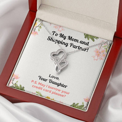 Funny Daughter's Message Card With Necklace For Mom Double Hearts Necklace