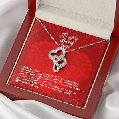 To My Lovely Wife - Forever Love Necklace - Love Your Husband - Lovely Wife -Romantic Wife Necklace - Anniversary Gift Double Hearts Necklace