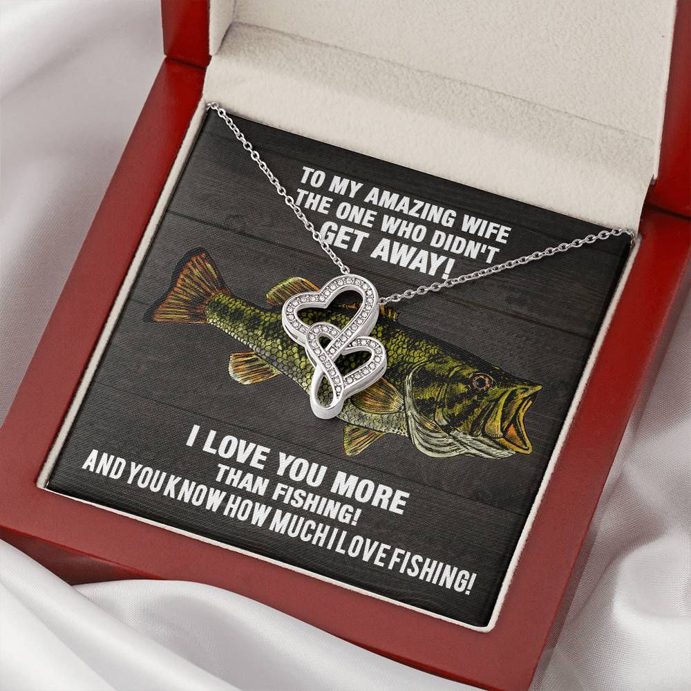 I Love You More Than Fishing Double Hearts Necklace