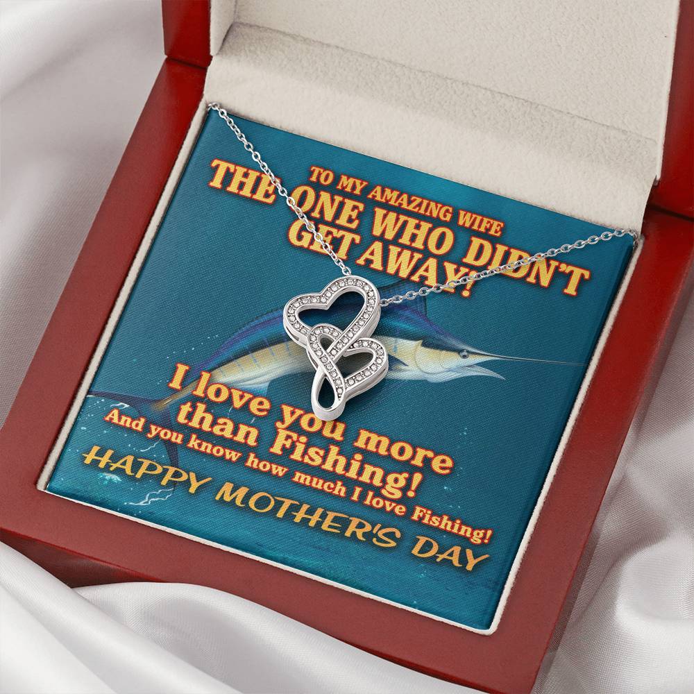 To My Amazing Wife - Blue Marlin - I Love You More Than Fishing - Double Heart To My Wife Necklace Anniversary Gift -  Double Hearts Necklace