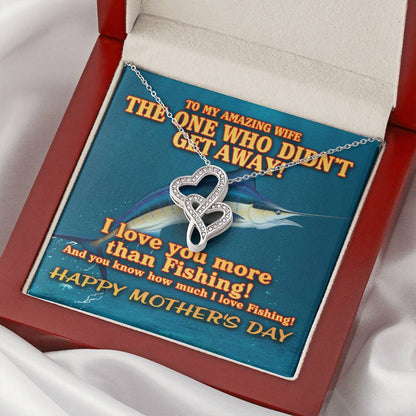 To My Amazing Wife - Blue Marlin - I Love You More Than Fishing - Double Heart To My Wife Necklace Anniversary Gift -  Double Hearts Necklace