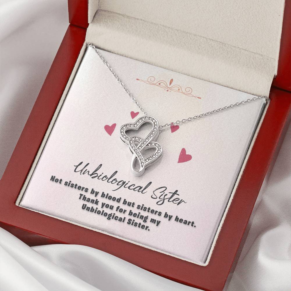 To My Unbiological Sister - Beautiful Message - U02 Double Hearts Necklace
