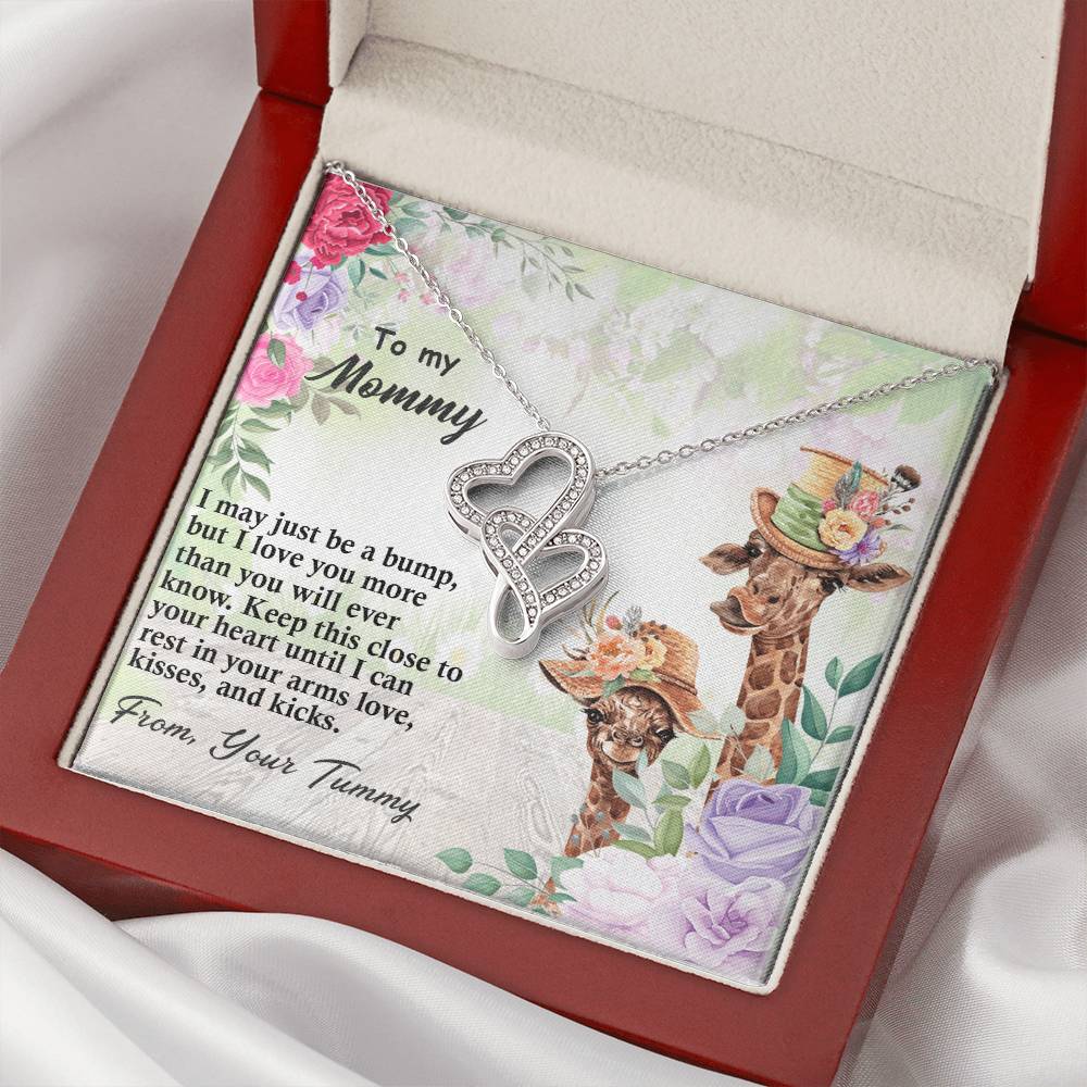 To My Mommy From Your Tummy Ryan Giraffe Necklace - To My Mommy I Love Your From Your Tummy Giraffe Necklace - Pregnan Double Hearts Necklace