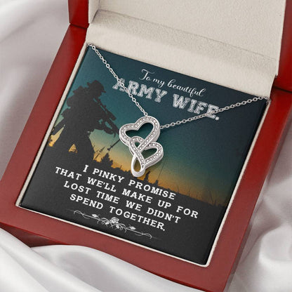 To My Beautiful Army Wife - I Love You -  Double Hearts Necklace