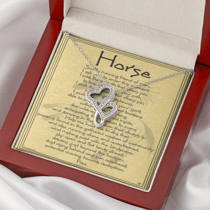Horse Lover Meaning Card Two Hearts Necklace For Horse Lovers Unity With Horses Double Hearts Necklace
