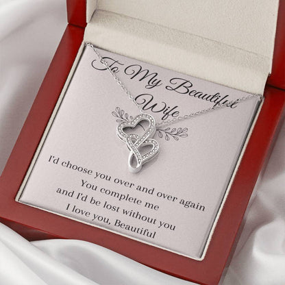 To My Beautiful Wife --Gift For Wife Double Hearts Necklace