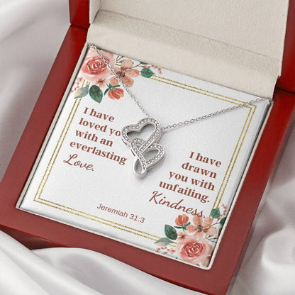 S With A Bible Verse Card - Jeremiah 313 Double Hearts Necklace