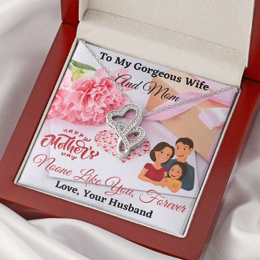 To My Gorgeous Wife And Mom  Double Hearts Necklace
