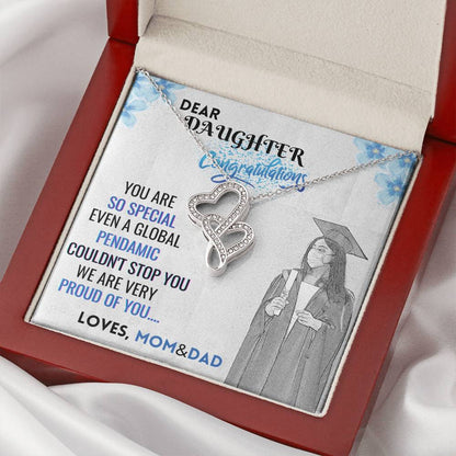 Graduation Necklace To My Daughter  2021 Congratulation Gift Graduation Gift For Daughter Double Hearts Necklace