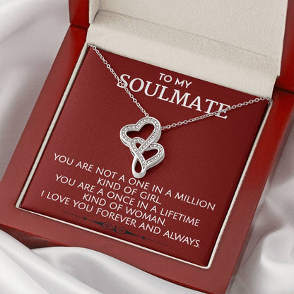 To My Soulmate - Once In A Lifetime Sparkling  Double Hearts Necklace
