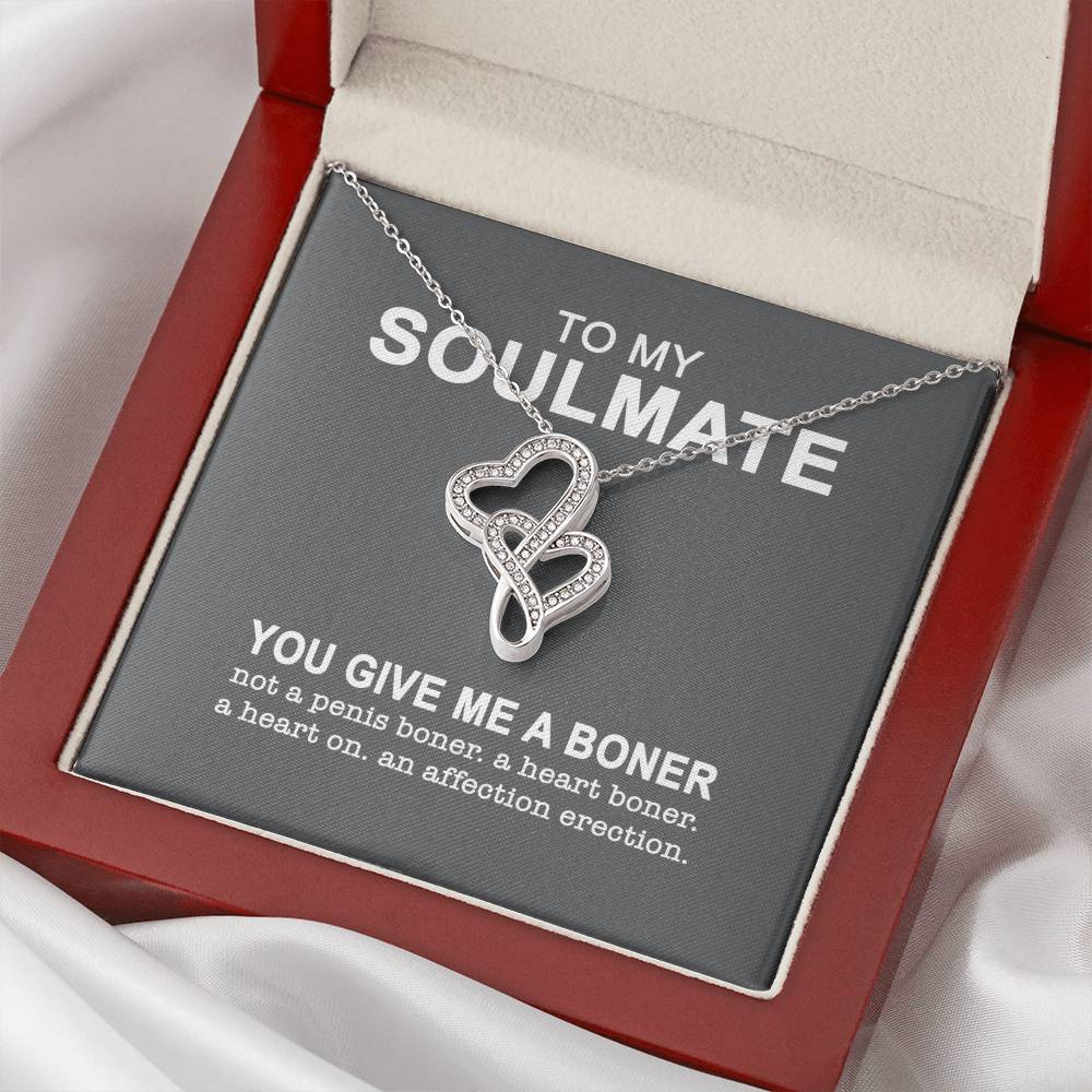 To My Soulmate You Give Me A Boner Necklace - You Give Me A Boner - To My Soulmate Necklace Gift For Wife Girlfriend V Double Hearts Necklace