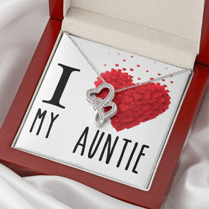 I Love My Auntie Double Hearts Cz Necklace For Valentines Day Or Birthday Gift Double Hearts Necklace