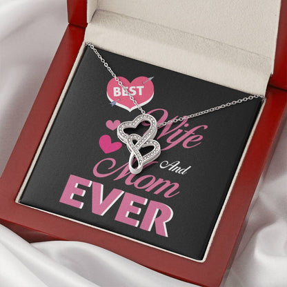 Best Wife And Mom Ever Double Hearts Necklace