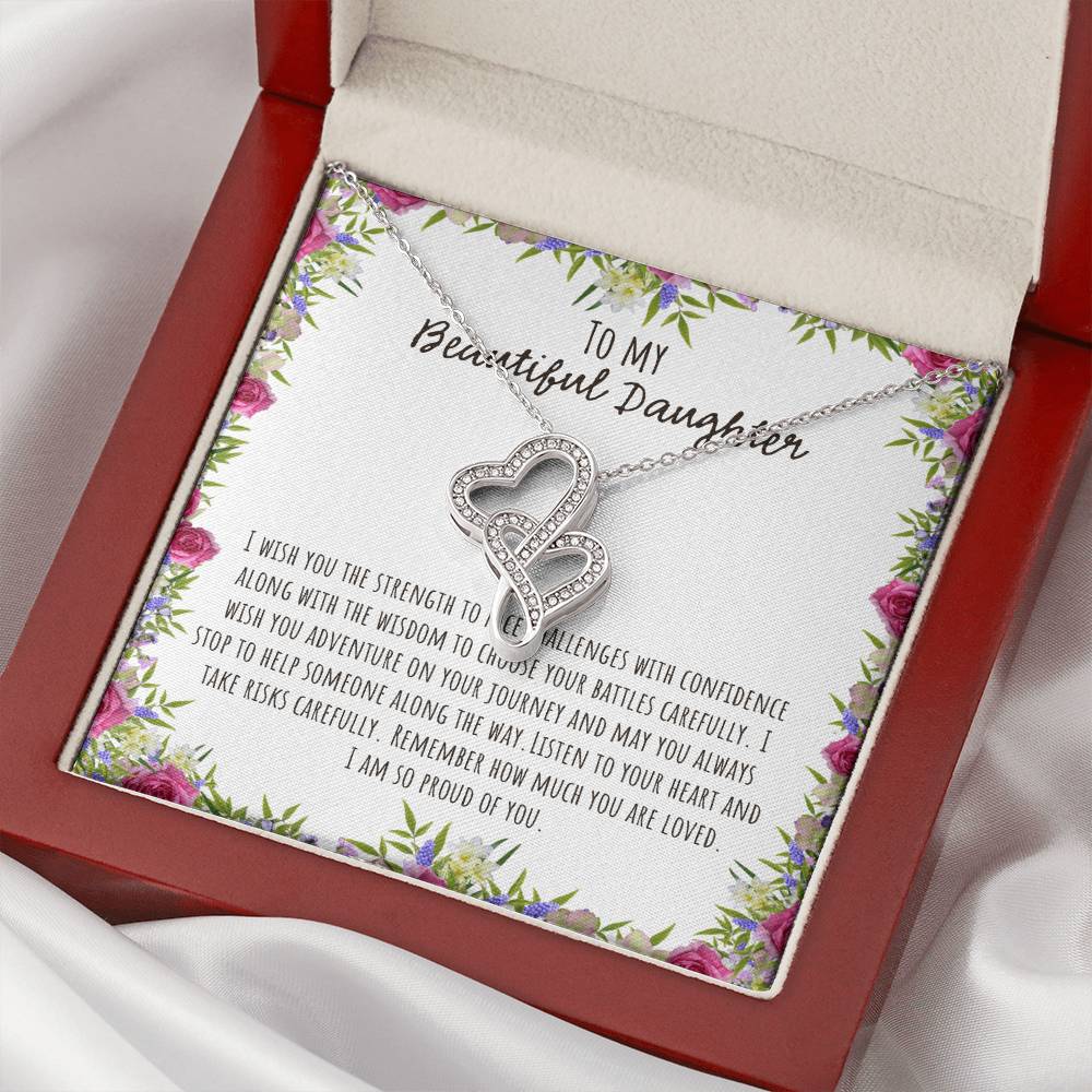 To My Beautiful Daughter I Wish You The Strength - Floral Double Hearts Necklace