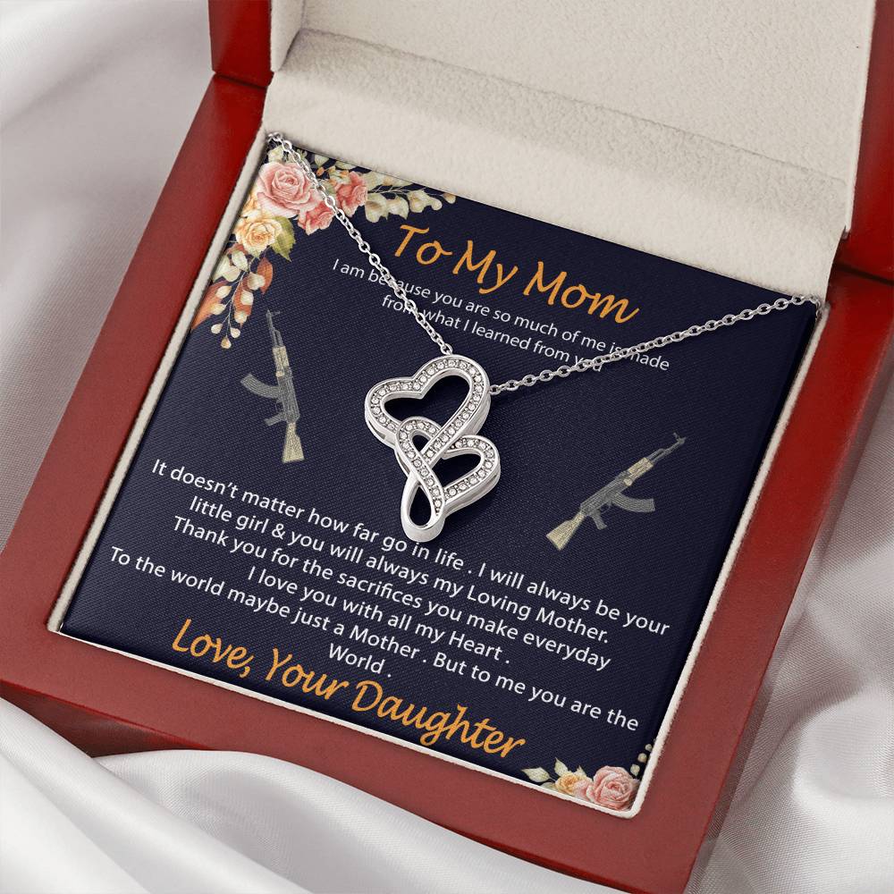 To My Mom- Perfect Gift For Gun Lover Mom Double Hearts Necklace