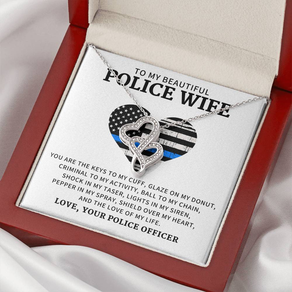 To My Police Wife  Police Wife Necklace Police Wife Jewelry Gift Police Wife Christmas Gift - Th Double Hearts Necklace