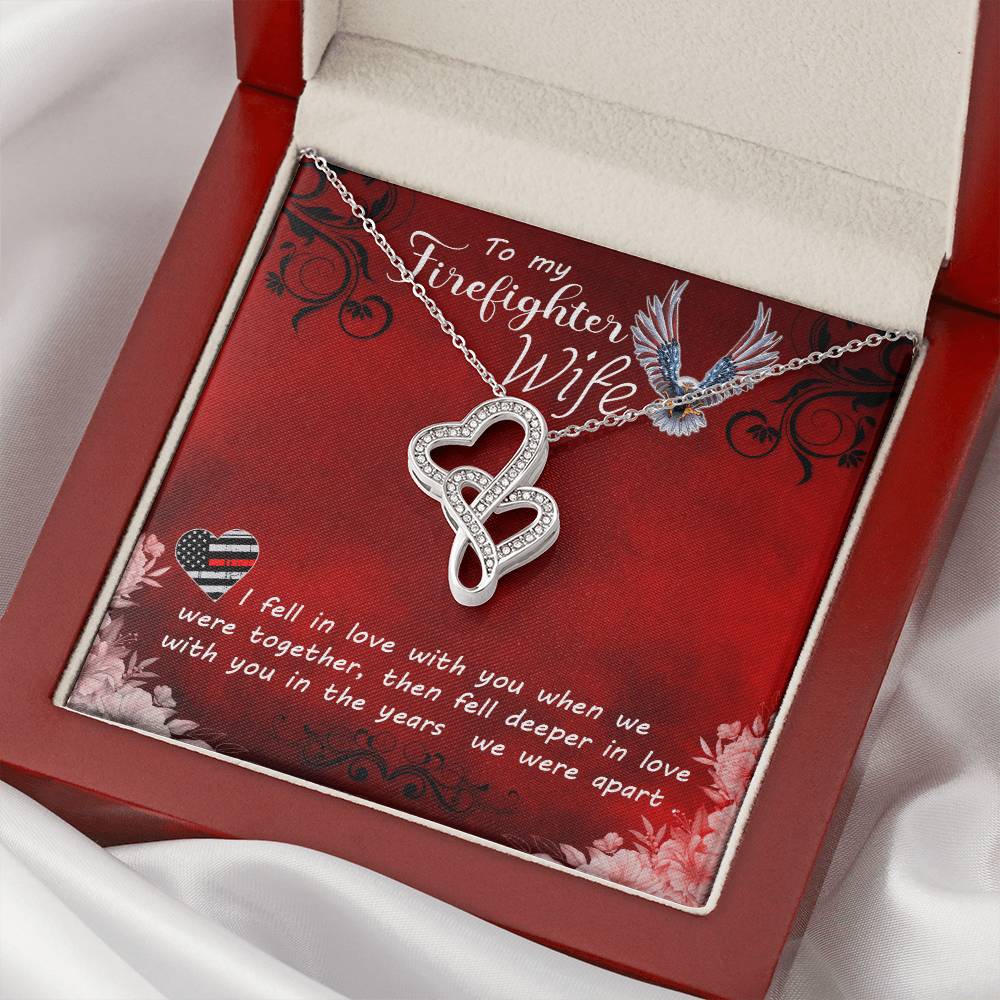To My Firefighter Wife -  Double Hearts Necklace