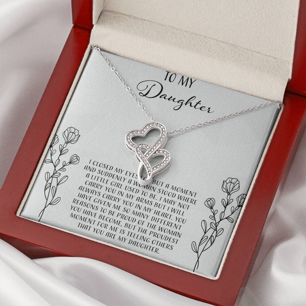 To My Daughter I Close My Eyes For A Moment - Silver Double Hearts Necklace