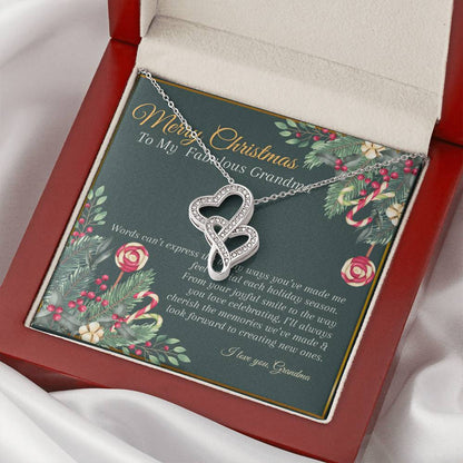 Merry Christmas Grandma Double Hearts Necklace