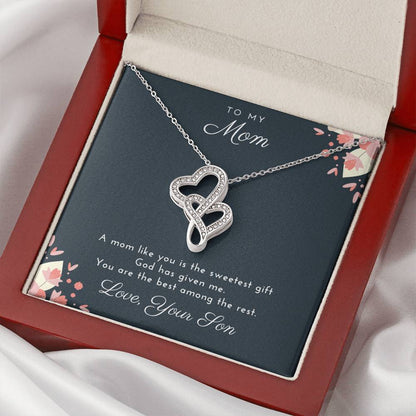 The Best Among The Rest To Mom From Son  Double Hearts Necklace
