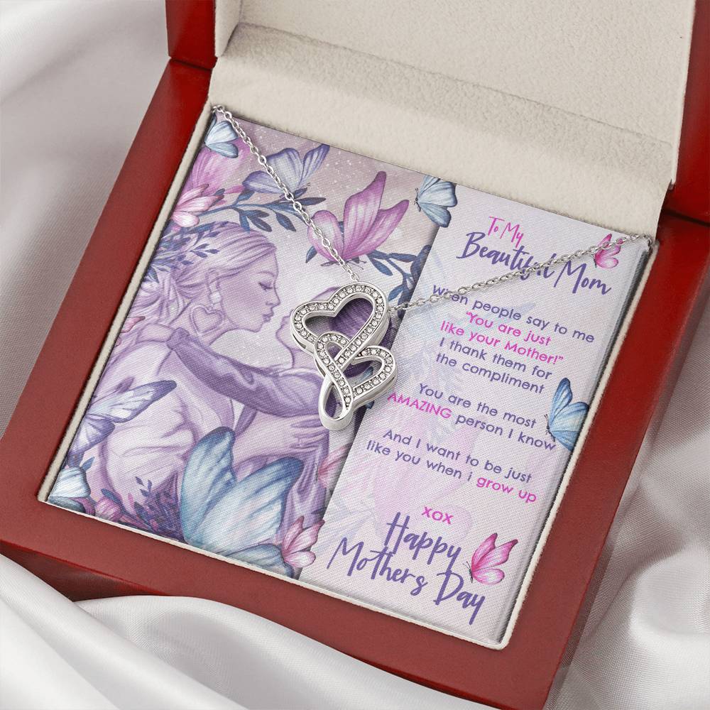 My Beautiful Mom Double Hearts Mothers Day Gift Necklace Double Hearts Necklace