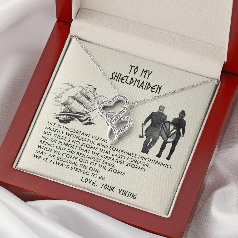 To My Viking Wife Necklace For Your Beloved Shieldmaiden - From Viking - Love Your Viking - To My Shieldmaiden Protect Double Hearts Necklace
