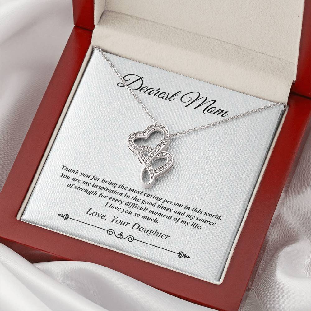'Dearest Mom' Double Heart Necklace - The Most Caring Person In This World Double Hearts Necklace